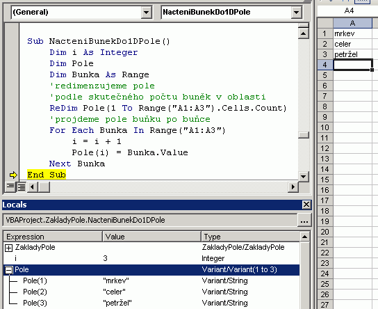 Načtení oblasti do 1D pole