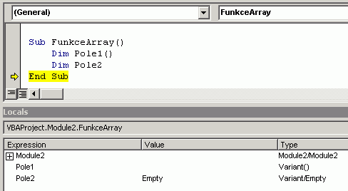 Závorky v deklaraci pole